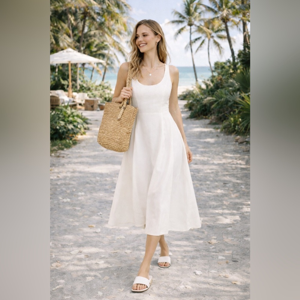 Reformation Mikol Princess Seam Scoop-Neck Pleated A-Line Midi Dress Size S - Picture 7 of 16